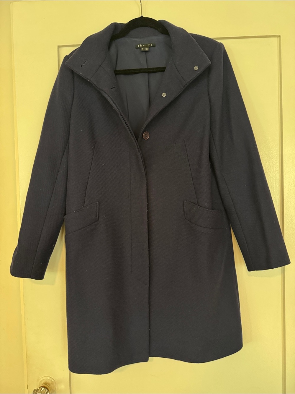 Theory Navy Wool-Blend Single-Button Peacoat